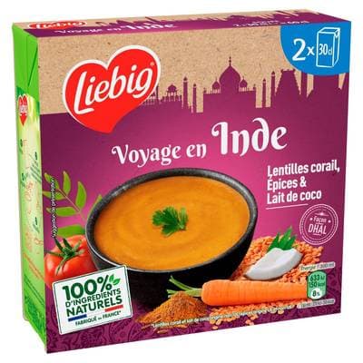 Liebig Soupe Voyage en Inde- Lentilles Corail, Epices et Lait de Coco, 2x30cl
