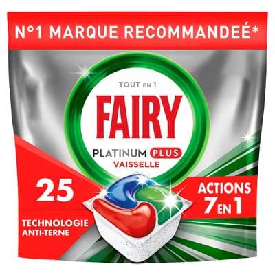 FAIRY Tablette Lave-Vaisselle Platinum Plus All In One Technologie Anti-Terne Regular 7en1, 25 tablettes