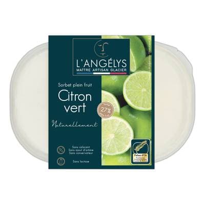 L'Angelys Sorbet artisanal plein fruit Citron vert 27%, 500g