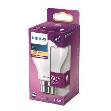 Philips Ampoule B22- 7W LED Classique Dépolie Blanc Chaud, B22  60W