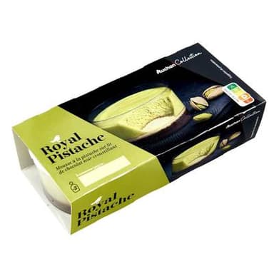 Auchan Collection Royal mousse pistache sur lit de chocolat noir croustillant, 2x85g