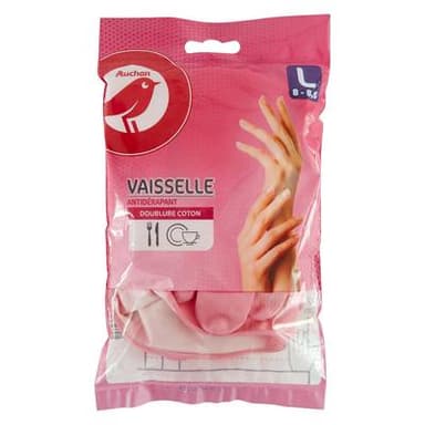Auchan Gants à vaisselle doublure coton taille L, 1 paire