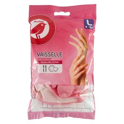Auchan Gants à vaisselle doublure coton taille L, 1 paire