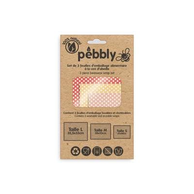 Pebbly Feuilles d'emballage alimentaire à la cire d'abeille, 3 feuilles