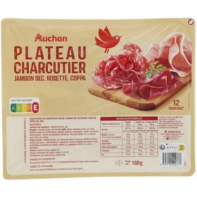 Auchan Plateau de Charcuterie Jambon Sec Rosette Coppa, 12 tranches - 160g
