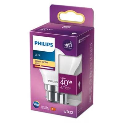 Philips Ampoule B22 - 4,3W Blanc chaud dépoli, B22 40W