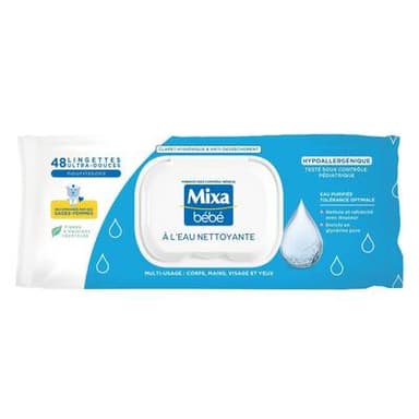 Mixa Bébé Lingettes Nettoyantes Bébé Hypoallergénique à l'Eau, 48 lingettes