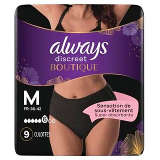 Always Discreet Culottes incontinence taille M Noir, 9 culottes