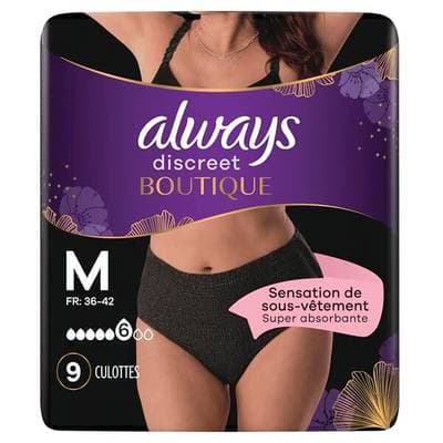 Always Discreet Culottes incontinence taille M Noir, 9 culottes