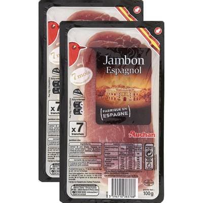 Auchan Jambon Espagnol 7 Mois d'Affinage, Lot de 2 - 7 tranches soit 100g