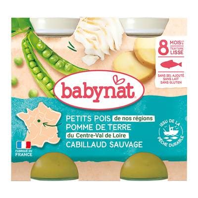 Babybio Petits pois, pommes de terre et cabillaud Bio pots Bébé Dès 8 mois, 2x200g
