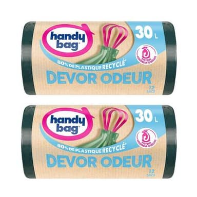 Handy Bag Sac à poignées coulissantes Dévor Odeur 30L, Lot de 2x12 sacs de 30 L