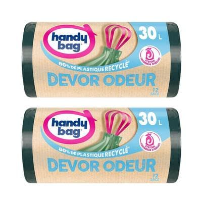 Handy Bag Sac à poignées coulissantes Dévor Odeur 30L, Lot de 2x12 sacs de 30 L