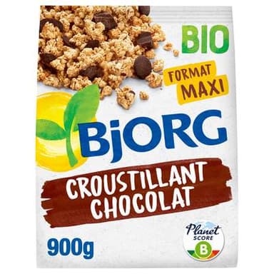Bjorg Céréales Croustillant Chocolat Bio -30% de sucres en moins, 900g