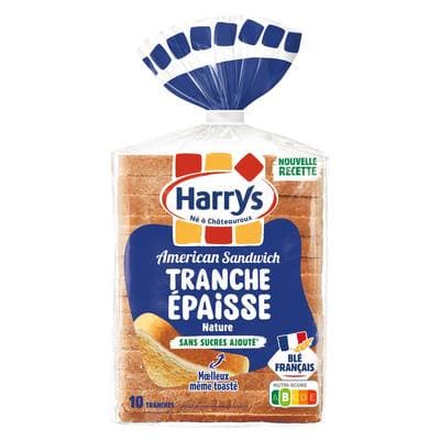 Harrys Pain de Mie Nature American Sandwich Tranches Epaisses, 10 tranches - 550g