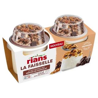 Rians Faisselle et son granola aux pépites de chocolat, 2x120g