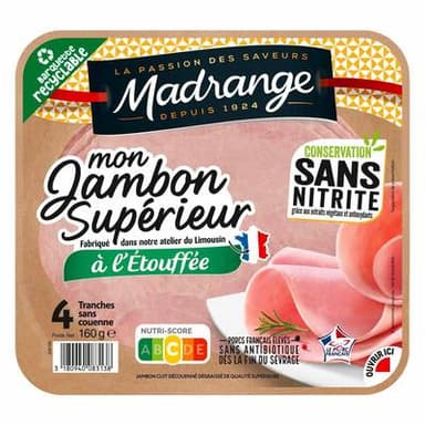 Madrange Jambon Le Gourmet Sans Couenne, 4 tranches - 160g