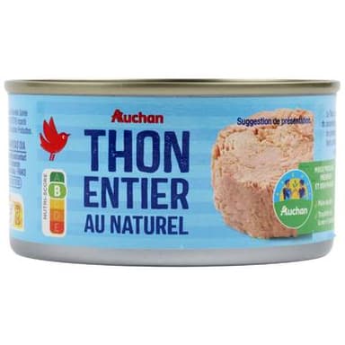 Auchan Thon listao entier au naturel, 140g