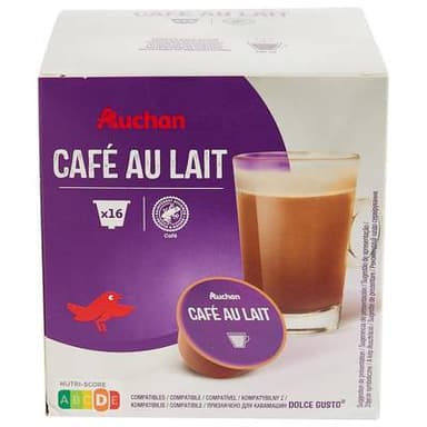 Auchan Capsules de café au lait, 16 capsules