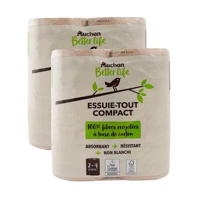 Auchan Better Life Essuie-tout compact, Lot de 2x2 rouleaux