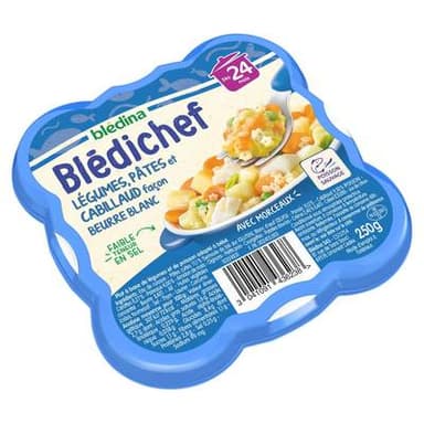 Blédina - Blédi'chef Légumes Pâtes Cabillaud façon Beurre Blanc Assiette Bébé Dès 24 mois, 250g