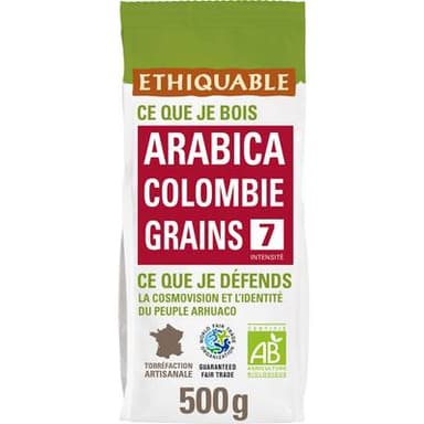 Ethiquable - Commerce Equitable Café en grains Arabica Bio de Colombie, 500g