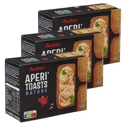 Auchan Apéritif toasts nature, Lot de 3x100g