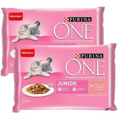 Purina - One Sachets en sauce Effilés Saumon pour chaton, Lot de 2 - 4x85g