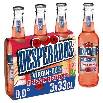 Desperados Virgin Bière sans alcool aromatisée framboise citron vert, 3x33cl