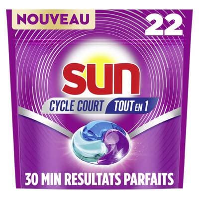 Sun Capsules Lave-vaisselle Tout en 1 Cycle Court, 22 capsules
