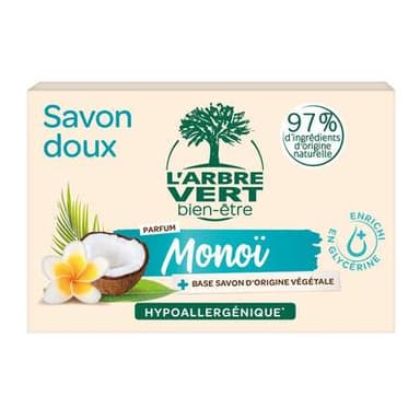 L'Arbre Vert Bien-Etre Savon doux hypoallergénique parfum Monoï, 90g