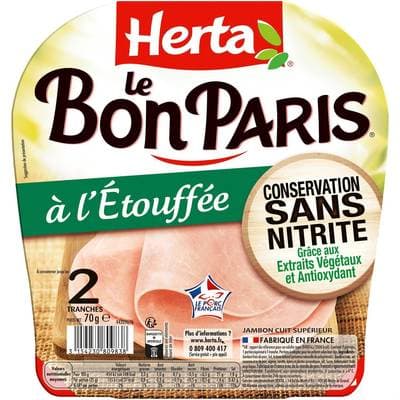 Herta Jambon Le Bon Paris Conservation Sans Nitrite, 2 tranches - 70g