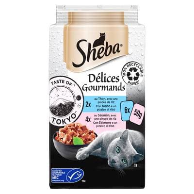 Sheba - Délices Gourmands Sachet en Sauce Poissons MSC 2 Variétés pour chat, 6x50g
