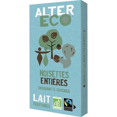 Alter Eco - Commerce Equitable - Chocolat Lait et Noisettes entières 36% Cacao Bio d'Equateur ou Pérou