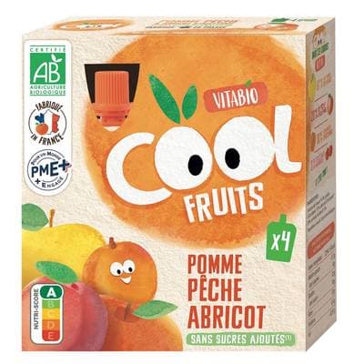 Vitabio - Cool Fruits Pomme, Pêche, Abricot Bio- Purée de Fruits en gourde, 4x90g