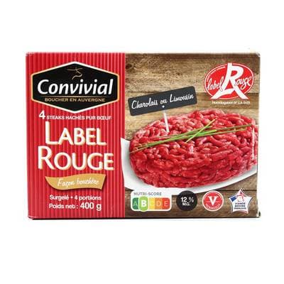 Convivial Steaks hachés de boeuf pur boeuf Label Rouge 12%mg, 4x100g
