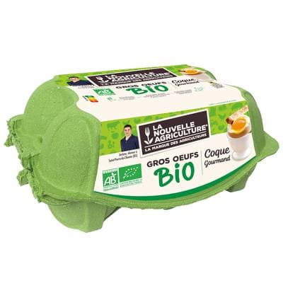 La Nouvelle Agriculture Gros Oeufs de poules élevées en plein air bio, 6 oeufs