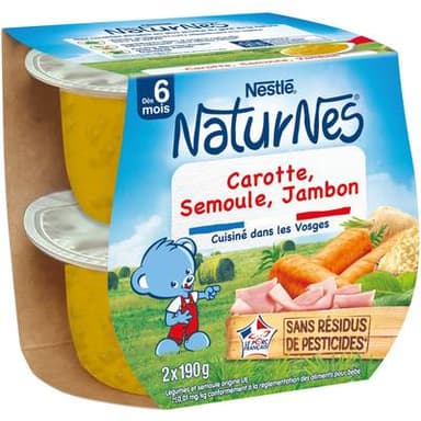 Nestlé - Naturnes Carotte semoule jambon Bol Bébé dès 6 mois, 2x190g