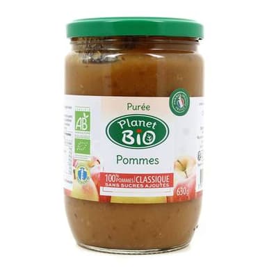 Planet Bio Purée de pommes bio sans sucres ajoutés, 630g