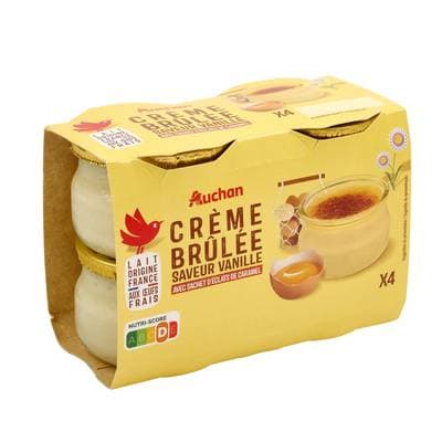 Auchan Crème brulée saveur vanille, 4x100g