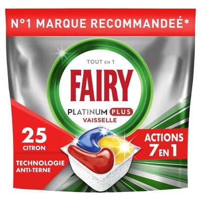 FAIRY Tablette Lave-Vaisselle Platinum Plus All In One Technologie Anti-Terne Citron 7en1, 25 tablettes