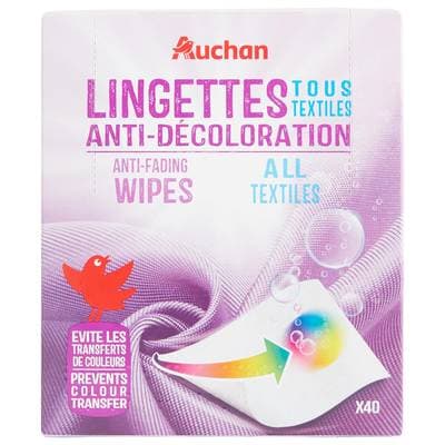 Auchan Lingettes anti-décoloration, 40 lingettes
