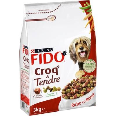 Purina - Fido Croquettes Boeuf Légumes Croq et Tendre pour chien adulte, 3kg