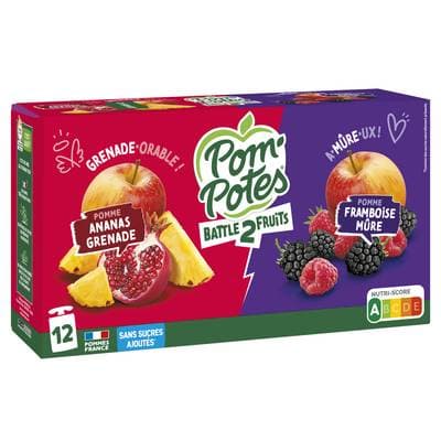 Pom Potes Compote pomme ananas grenade et pomme framboise mûre, 12x90g