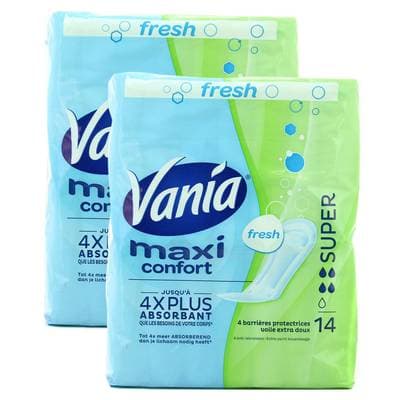 Vania Serviettes hygiéniques maxi fresh flux super, Lot de 2x14 pièces
