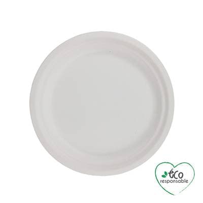 Homea Assiette ronde en canne à sucre 18cm blanc, 12 assiettes