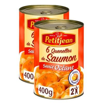 Petitjean 6 Quenelles de Saumon Sauce Océane en conserve pour 2, Lot de 2x400g