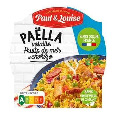 Paul & Louise Paëlla Volaille Fruits de Mer et Chorizo en barquette individuelle micro-ondable, 300g