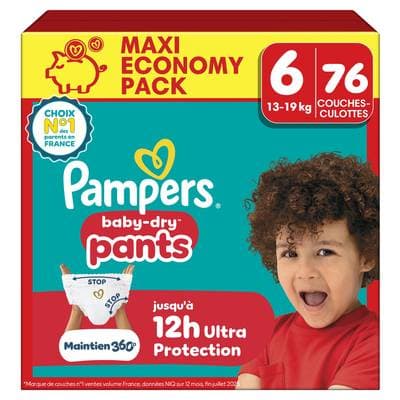 Pampers Babydry Couches-Culottes 13-19kg - Taille 6, 76 couches
