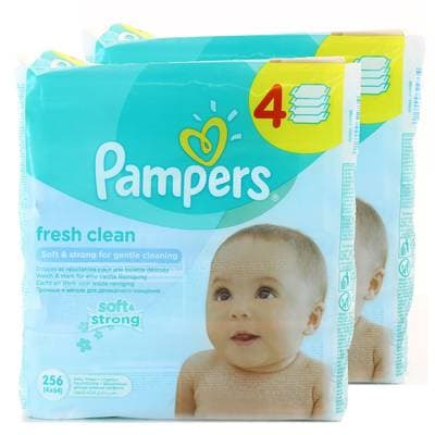 Pampers Lingettes Baby Fresh, Lot de 2 - 4x64 lingettes